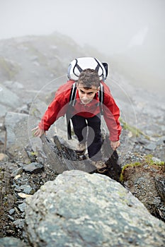 Teenage hiker on mountain