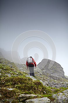 Teenage hiker on mountain