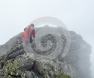 Teenage hiker on mountain