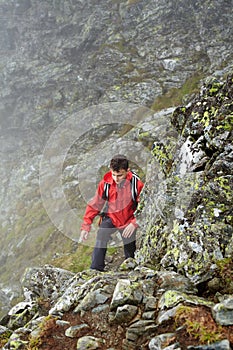 Teenage hiker on mountain