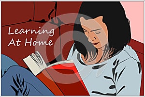Teenage Learning at Home - Reading on Sofa