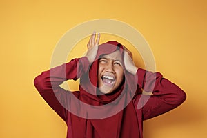 Teenage Muslim Girl Shows Stress Screaming Expression