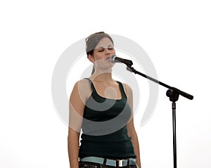 Teenage singer with microphone