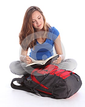 Teenage student girl reading school study book