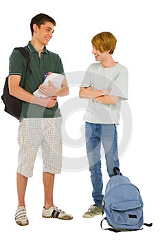 Teenage students with backpack and books