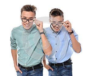 Teenage twin brothers with glasses