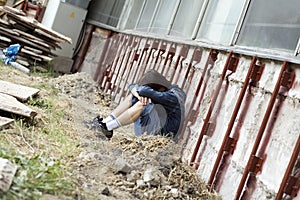 Teenager alone at city