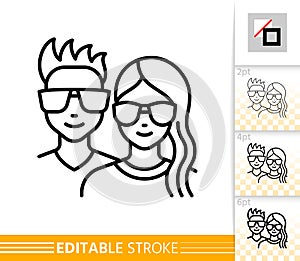 Teenager avatar girl and guy face line vector icon
