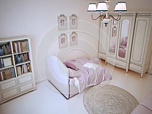 Teenager bedroom with bookcase