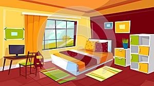 Teenager bedroom vector cartoon illustration of teen girl or boy room interior furniture background