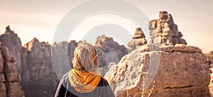 Teenager boy enjoying view of Torcal parc natural