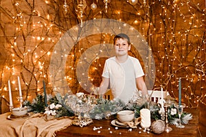 Teenager in a Christmas room