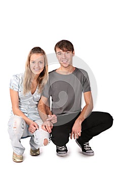 Teenager couple sit