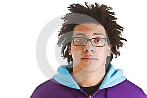 Teenager with crazy hair isolated