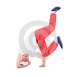 Teenager dancing break dance in action