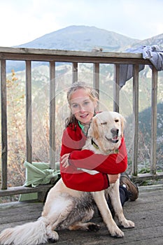 Teenager and dog after long hike