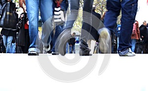 Teenager equipped as a Jean walks photo