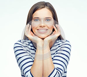 Teenager face portrait with braces.