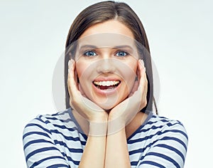 Teenager face portrait with braces.