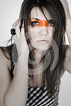 Teenager with Fashion Stripe Across her Face