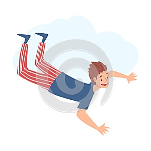 Teenager Flying in the Sky, Happy Boy Dreaming, Striving for Success or Spiritual Growth Cartoon Style Vector