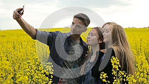 Teenager friends posing and taking selfies