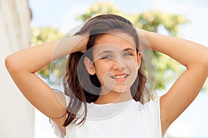 Teenager girl with blue eyes smiling