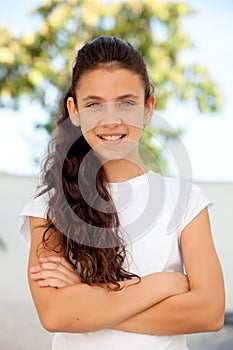 Teenager girl with blue eyes smiling