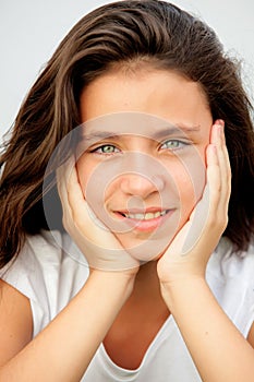 Teenager girl with blue eyes smiling