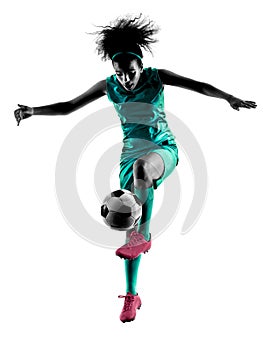 Teenager girl child soccer player isolated silhouette