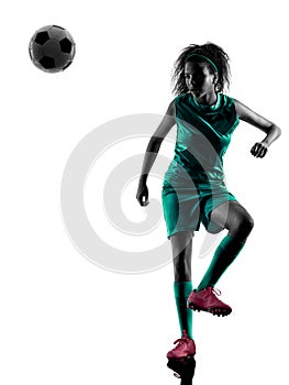 Teenager girl child soccer player isolated silhouette