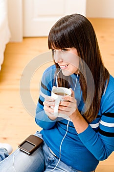 Teenager girl relax home - listen to music