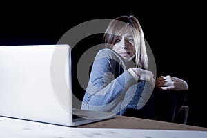 Teenager girl suffering cyberbullying scared and depressed exposed to cyber bullying and internet harassment