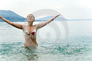 Teenager girl swimming