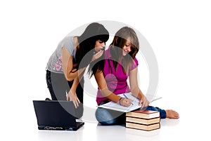 Teenager girls studying