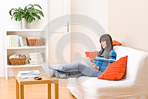 Teenager home with touch screen tablet computer