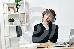 teenager laptop sitting on white sofa online training Lifestyle technology