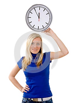 Teenager with large clock