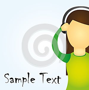 teenager listening to music with space advertising vector