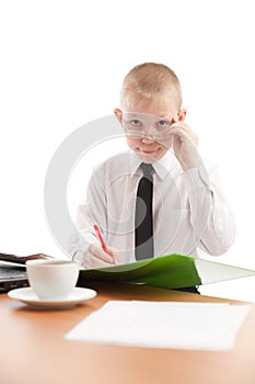 Teenager look over glasses in usual office space photo