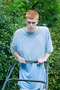 Teenager Mowing the Lawn 3