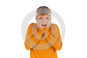 Teenager in orange t-shirt