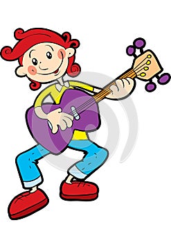 Teenager plays the guitar, isolated object on a white background, vector illustration
