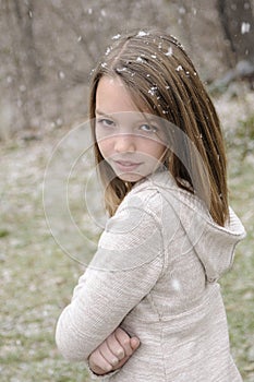 Teenager posing in winter