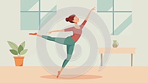 A teenager practicing ballet in an empty studio using the fluid and graceful movements in combination with peaceful