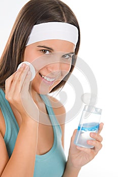 Teenager problem skin care - woman cleanse