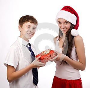 Teenager receiving a gift