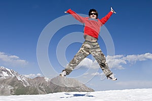 Teenager in red in sport hike