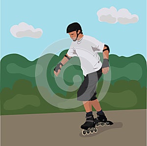 Teenager roller skating