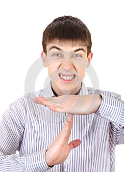 Teenager shows Time Out gesture